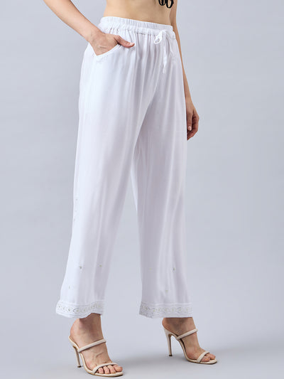 White Embellished Palazzo