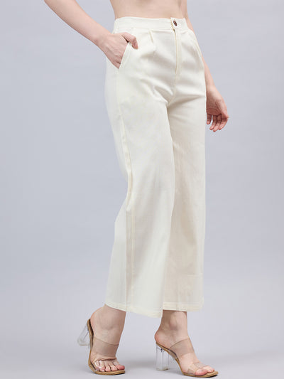 Cream Bell Bottom Pants Off white