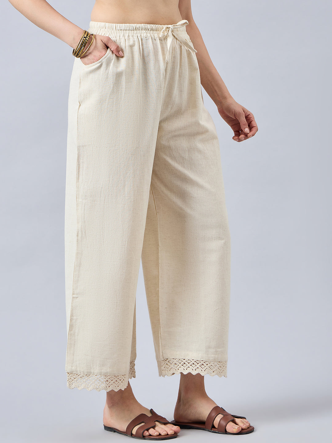 Cotton Palazzo With Lace Detailing