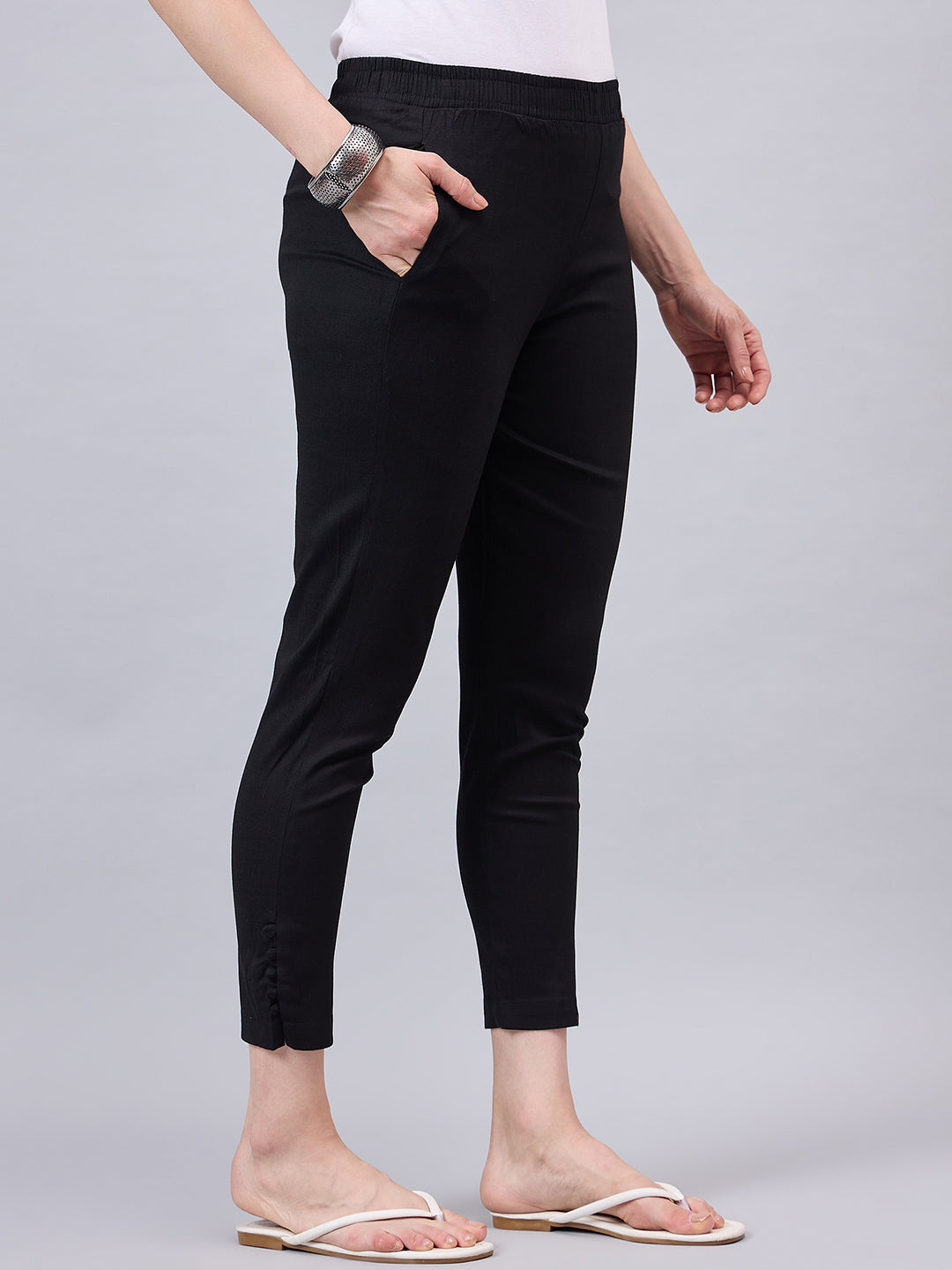 Black Regular Fit Potli Pants