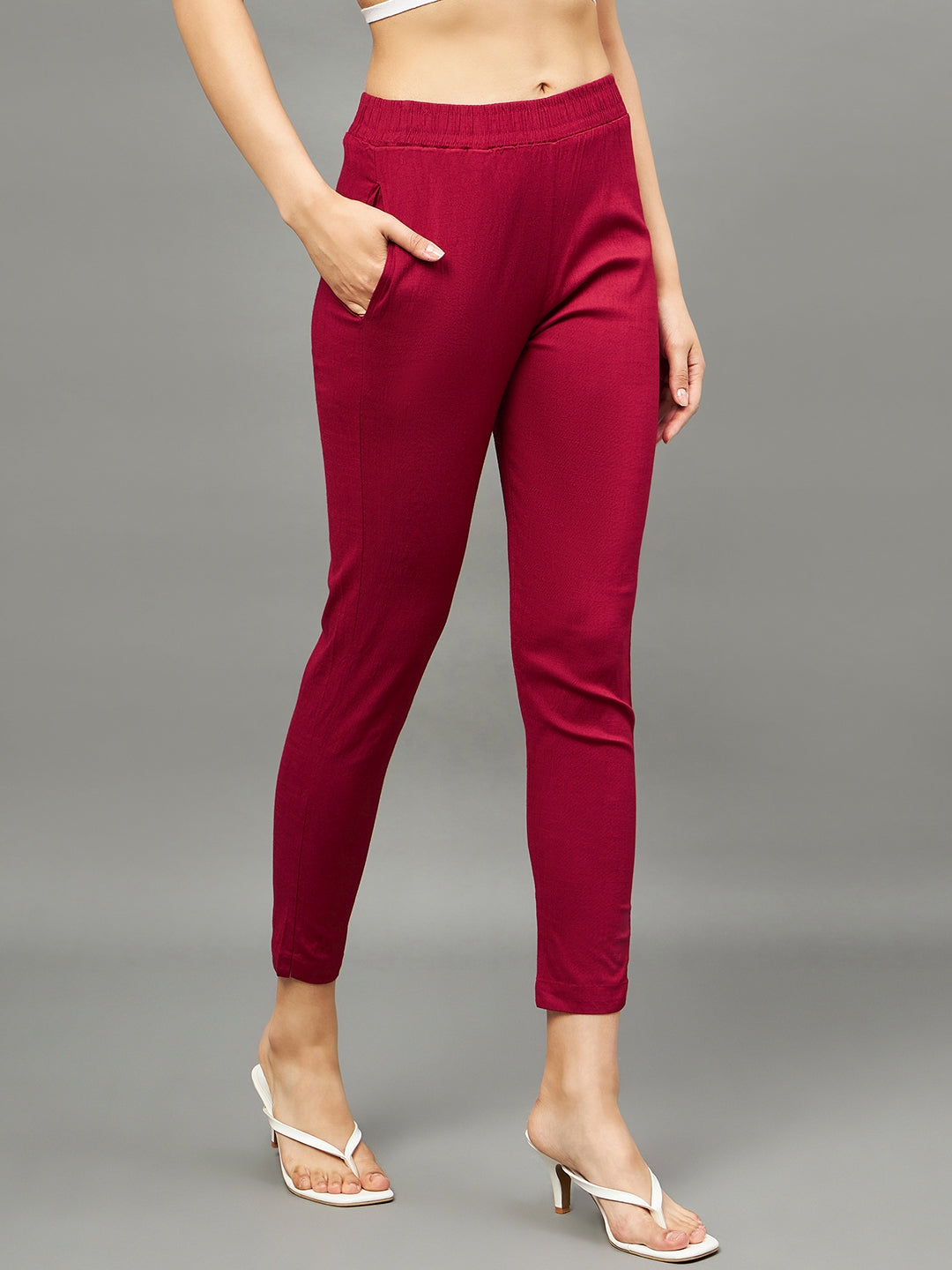 Maroon Colour Straight Pant 2XL