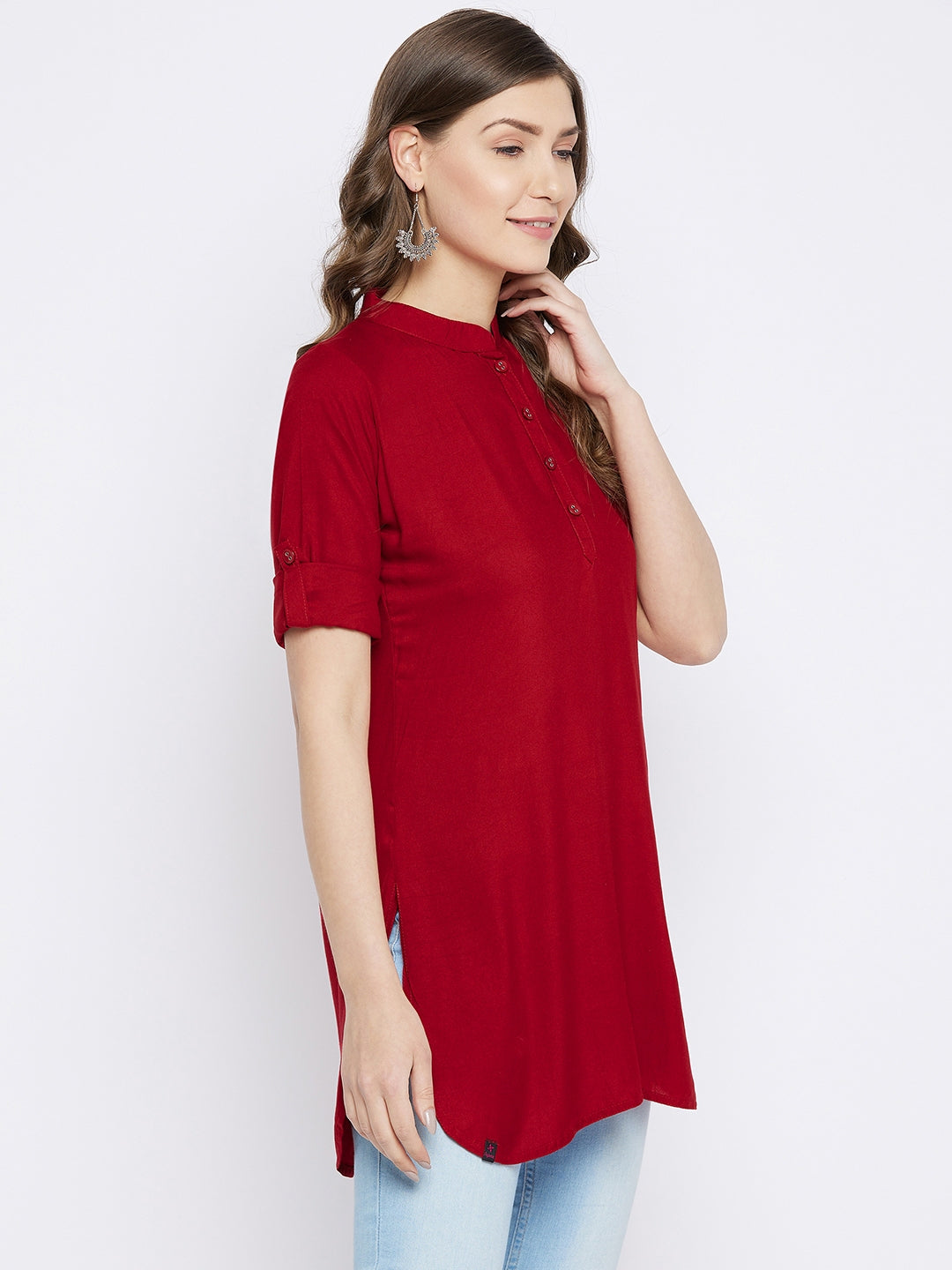 Maroon Solid Coloured Short Kurti - 32" length