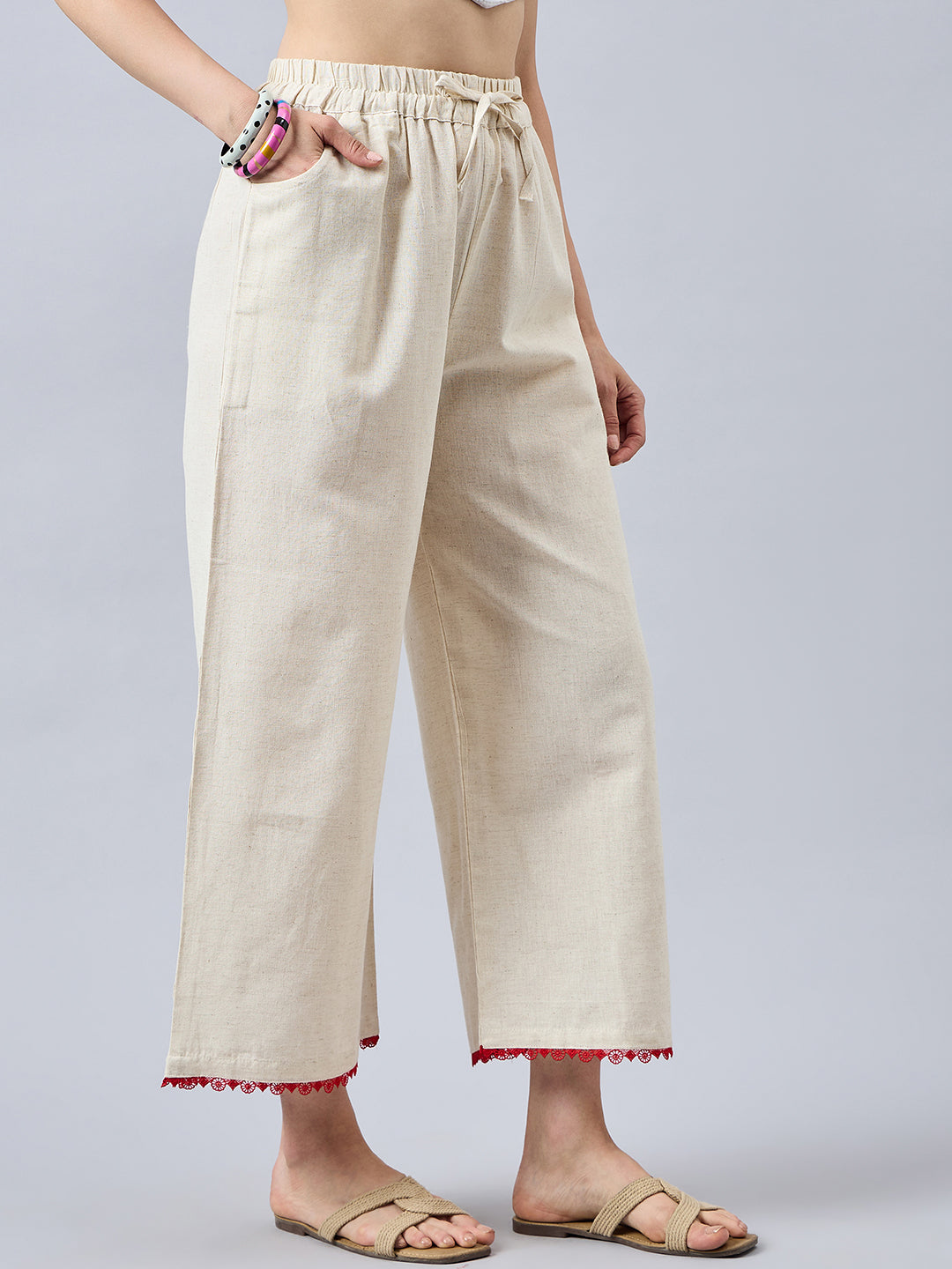 Cotton Palazzo With Red Lace Detailing