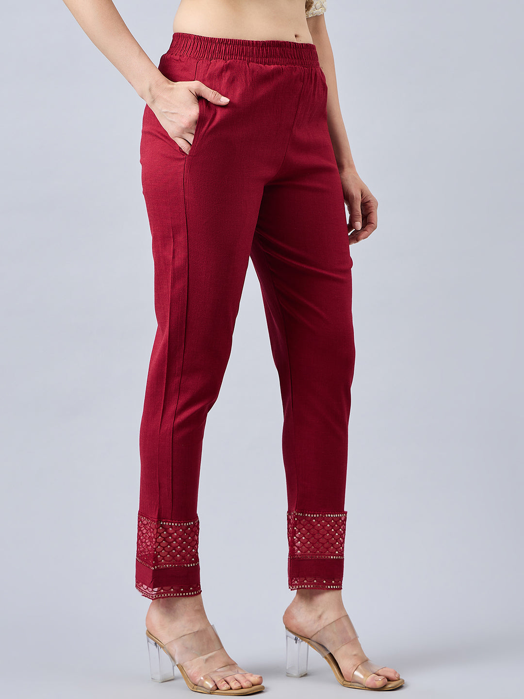 Maroon Sequin Lace Pants