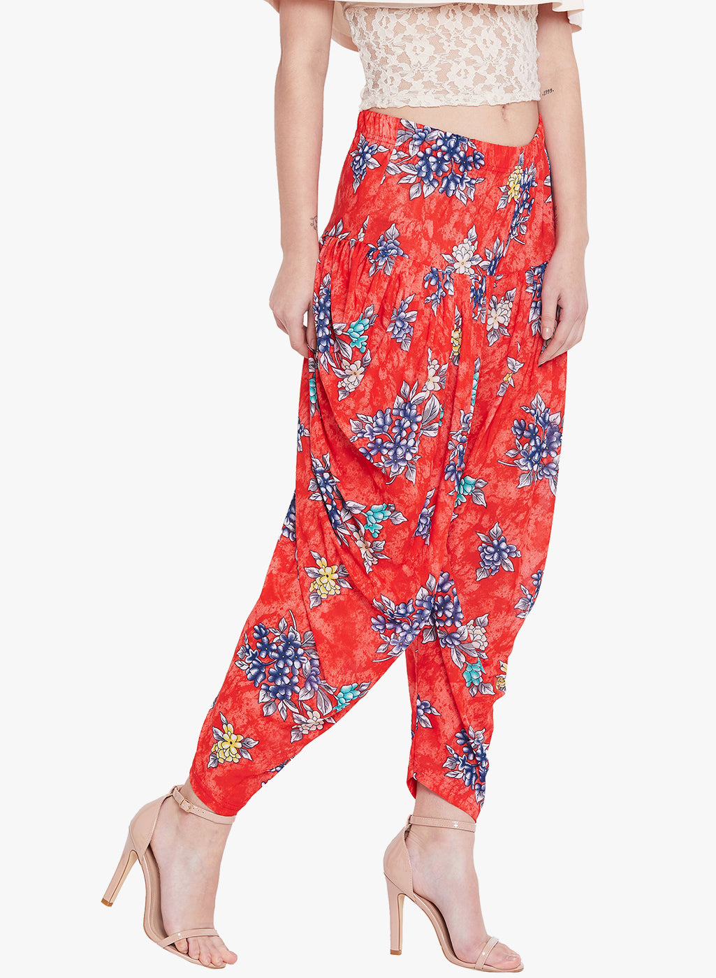 Floral Red Printed Dhoti