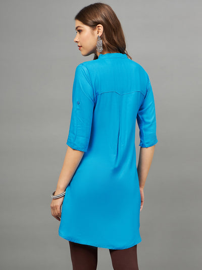 Bottle Green Solid Coloured Short Kurti - 32" Length