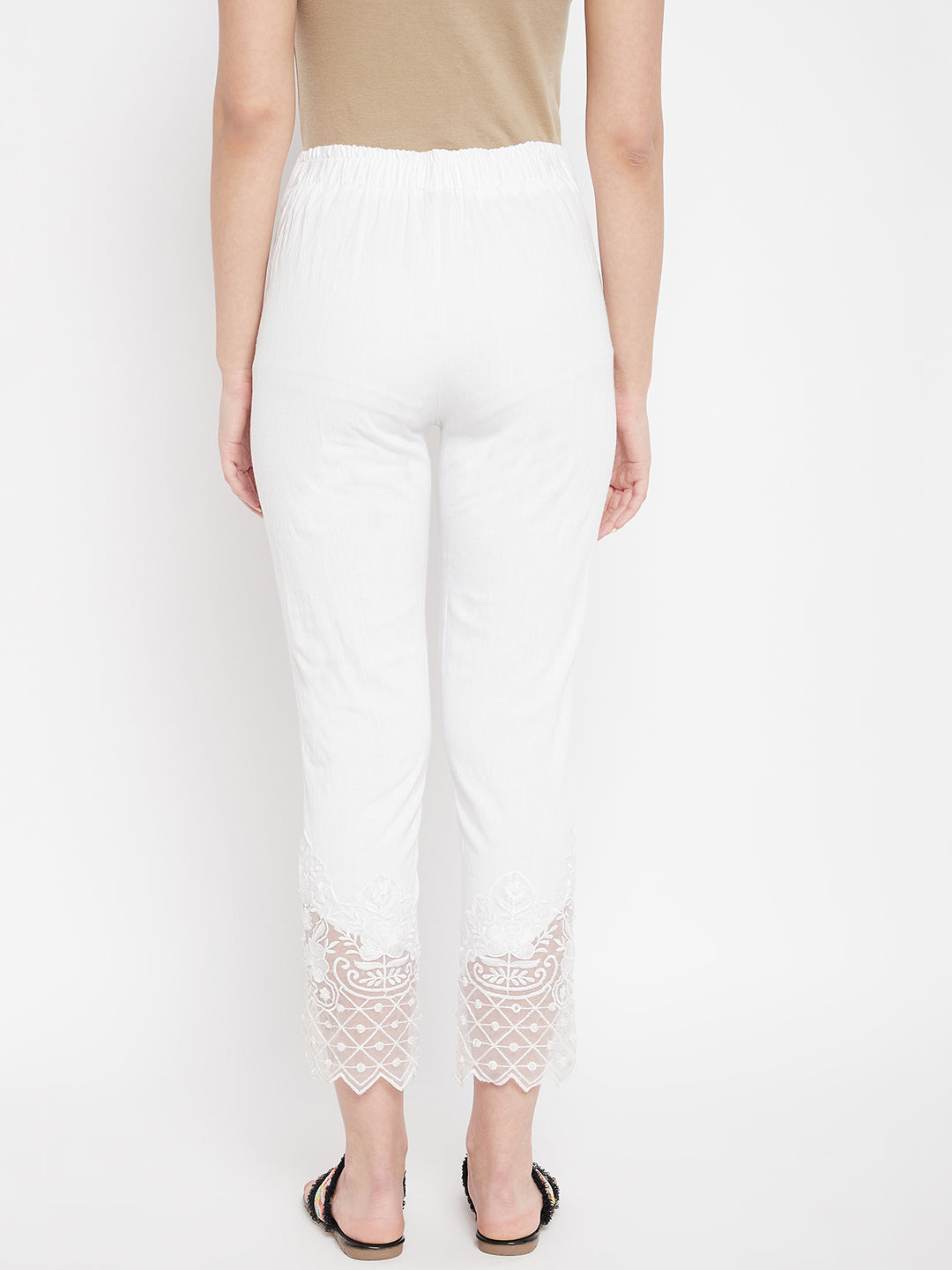 White Embroidery Lace Cotton Lycra Pants
