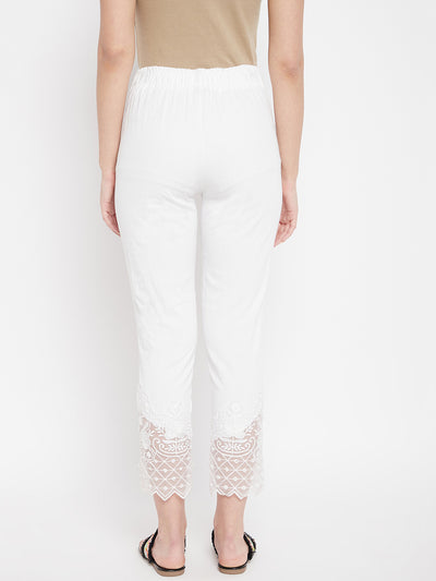 White Embroidery Lace Cotton Lycra Pants