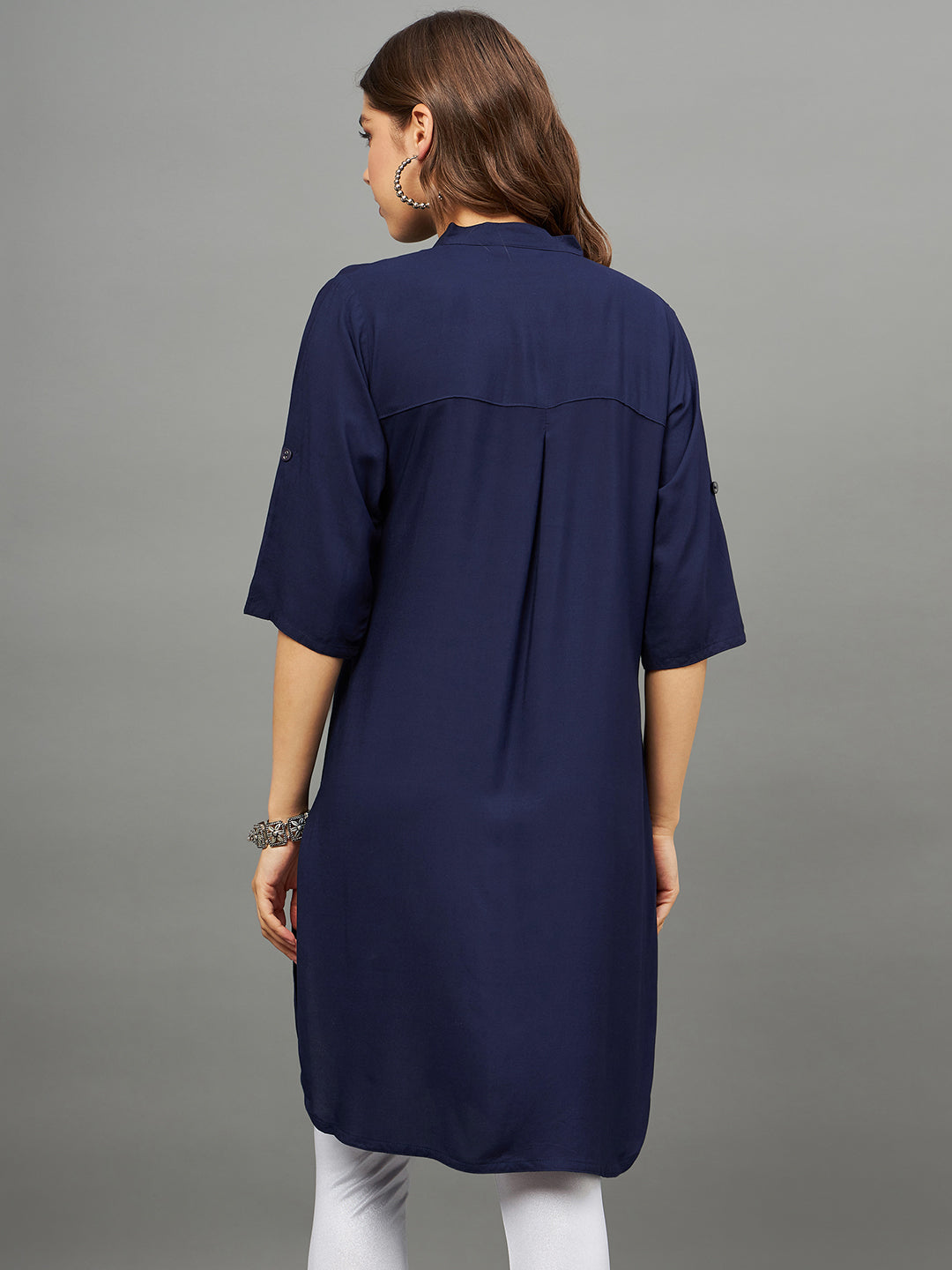 Bottle Green Solid Coloured Short Kurti - 32" Length