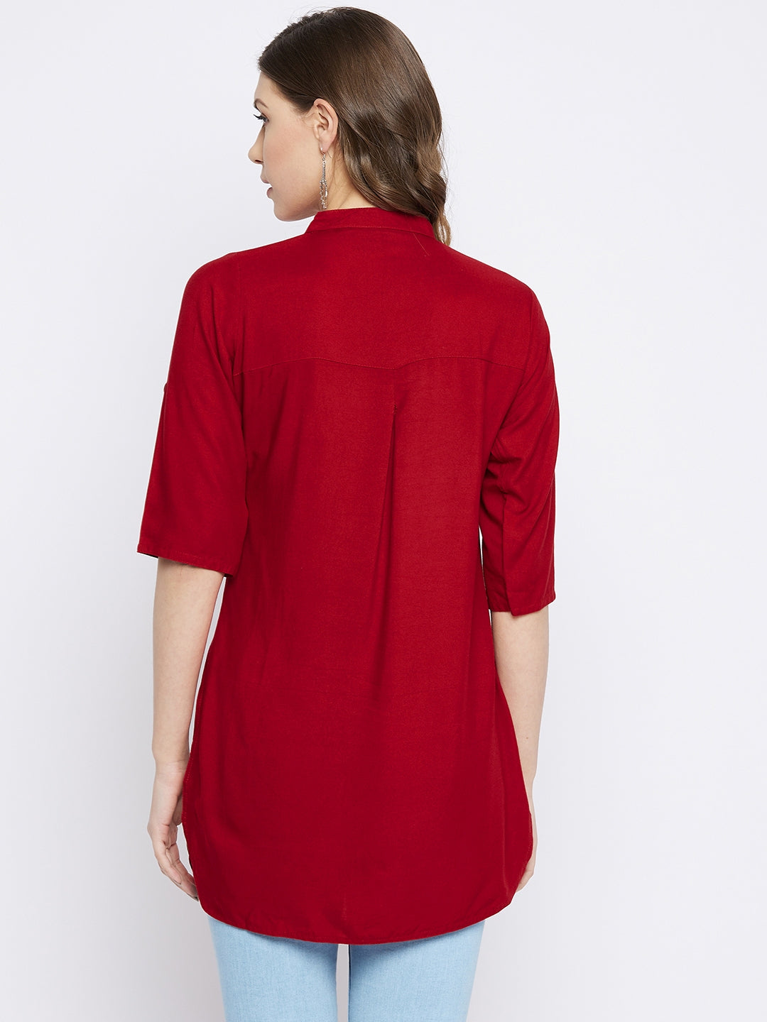 Maroon Solid Coloured Short Kurti - 32" length