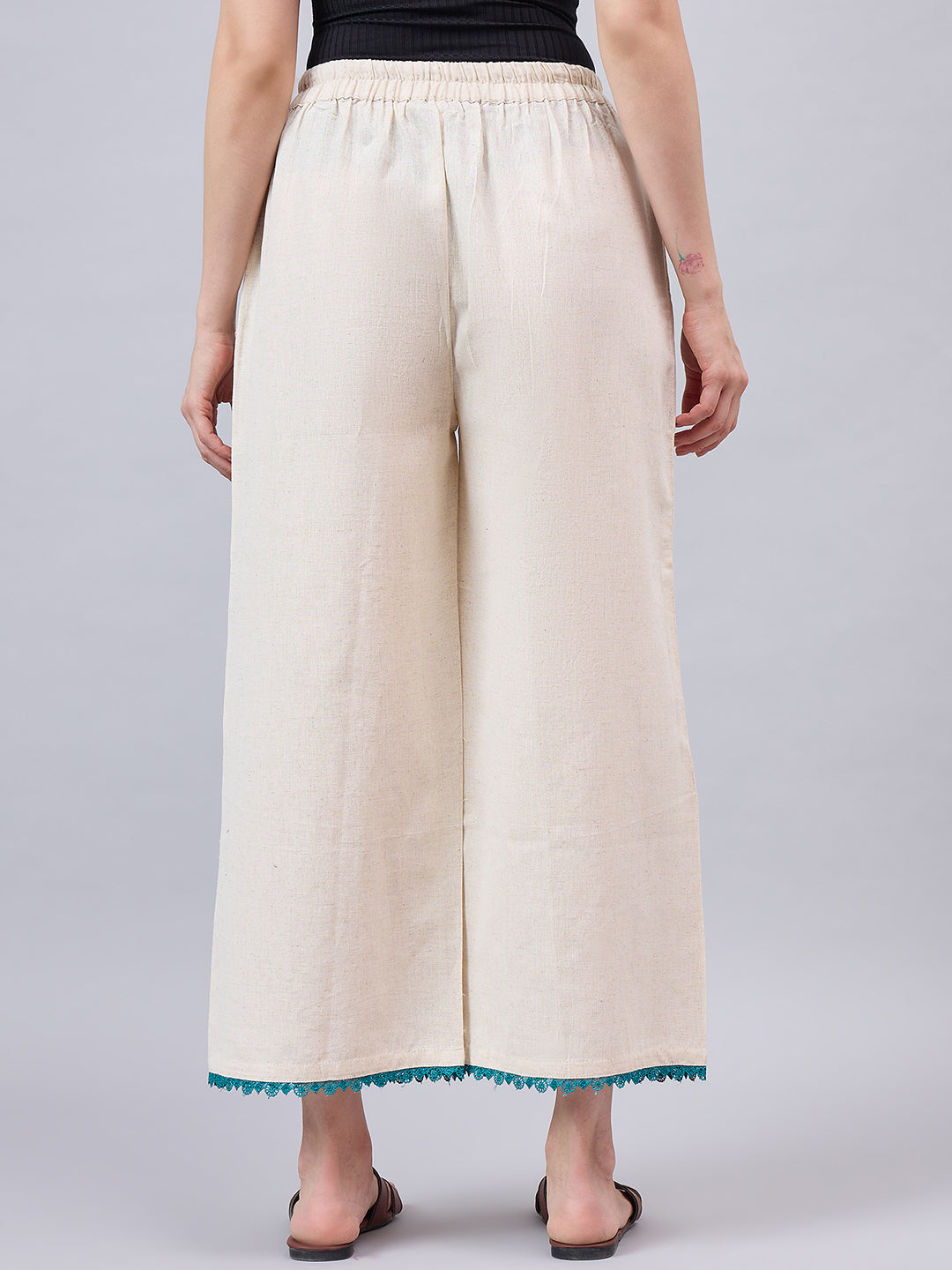 Cotton Palazzo With Turquoise Lace Detailing