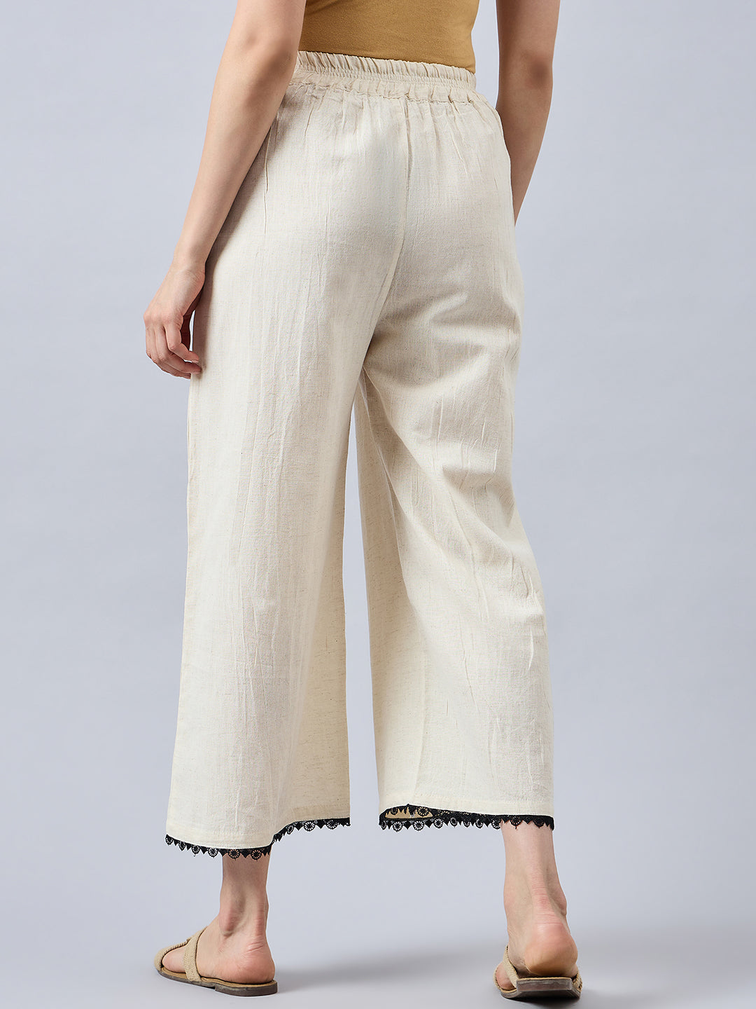 Cotton Palazzo With Black Lace Detailing