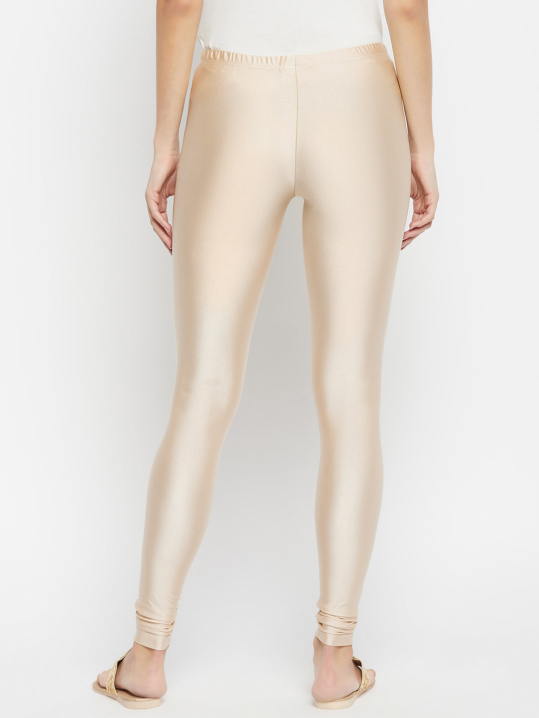 Cream Metallic Leggings - Ankle Length