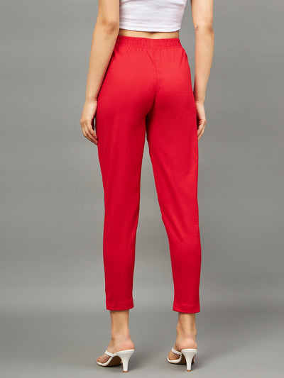 Red Colour Straight Pant