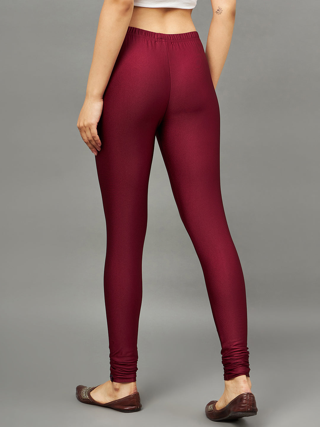 Cream Metallic Leggings - Ankle Length