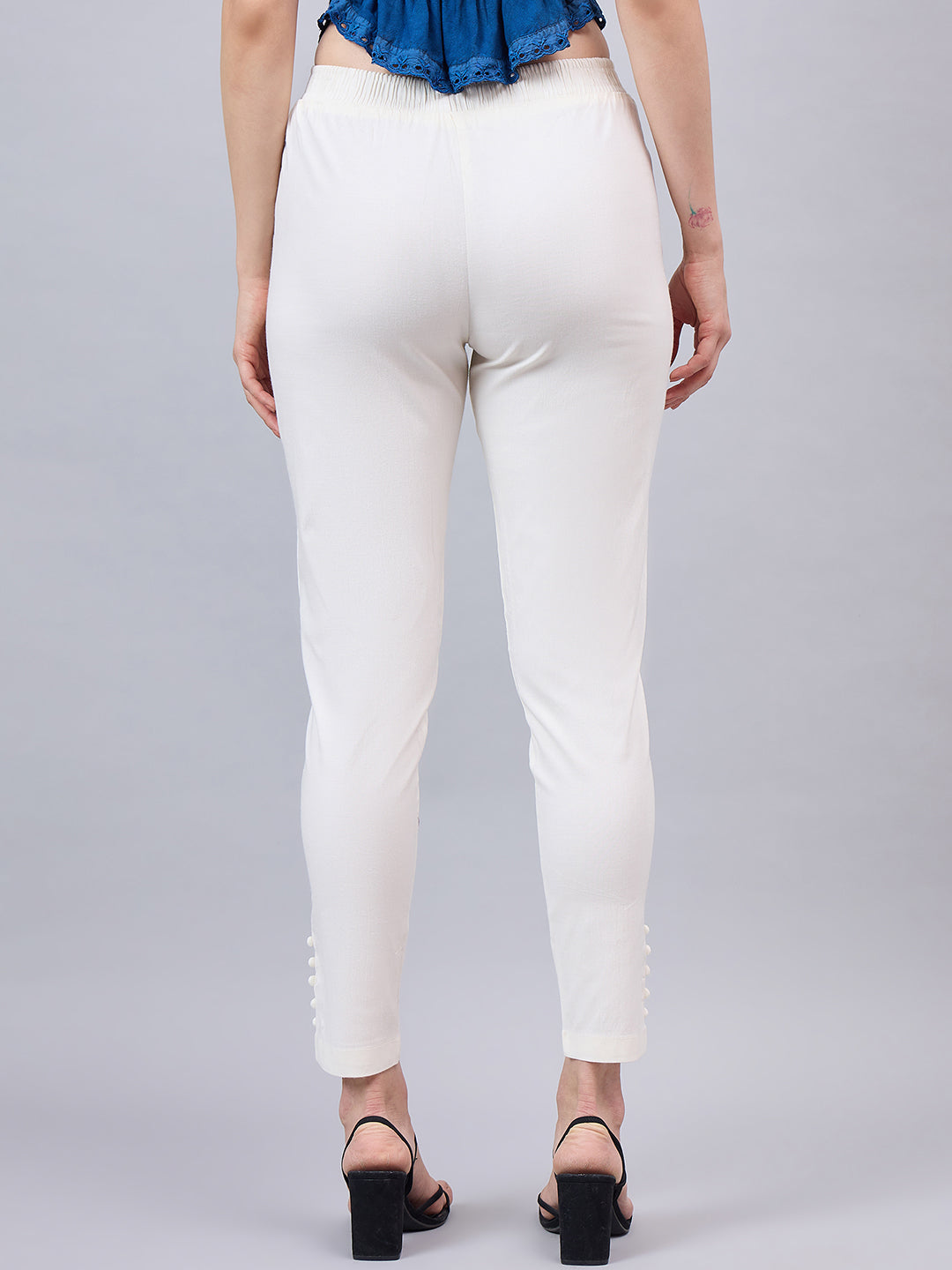 Cream Regular Fit Potli Pants
