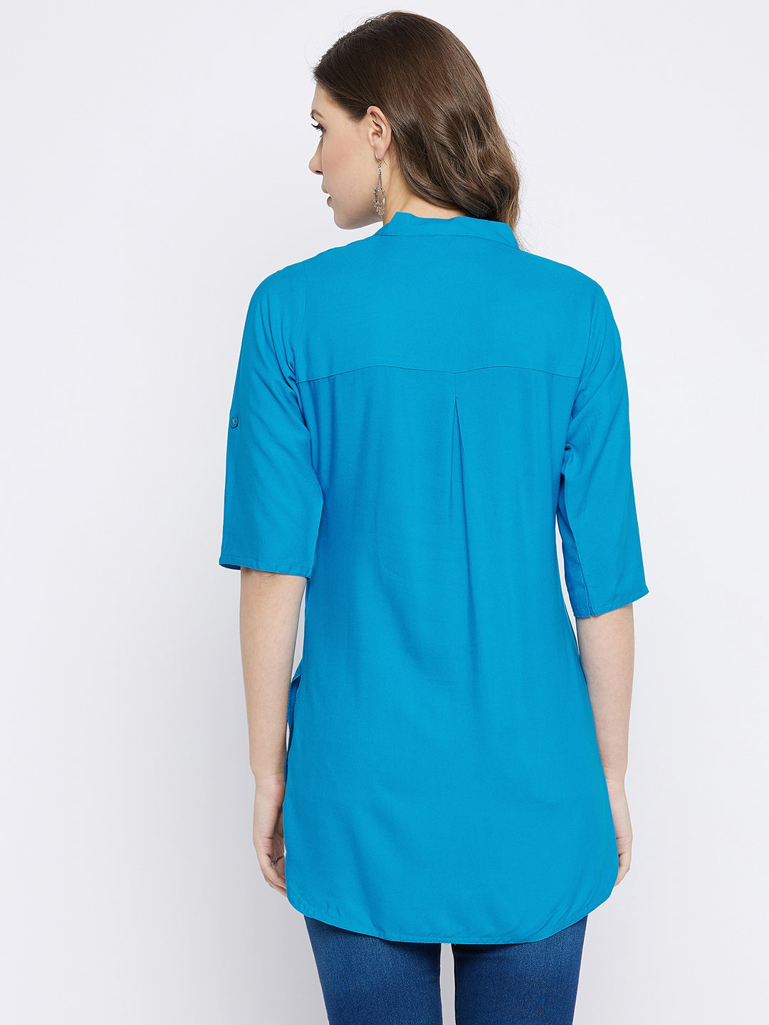 Sky Blue Solid Coloured Short Kurti - 32" Length