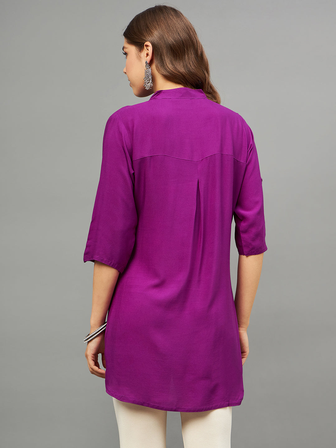 Bottle Green Solid Coloured Short Kurti - 32" Length