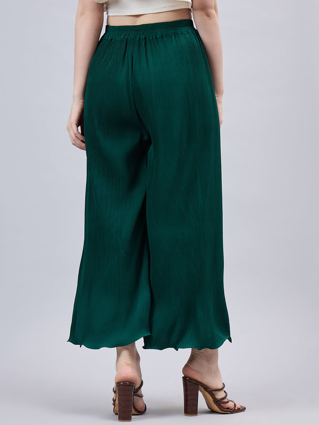 Bottle Green Pleated Chiffon Palazzo
