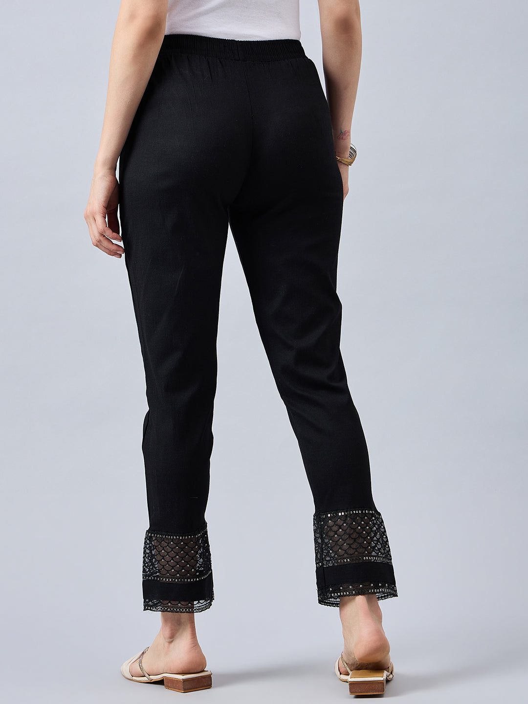 Black Sequin Lace Pants Black