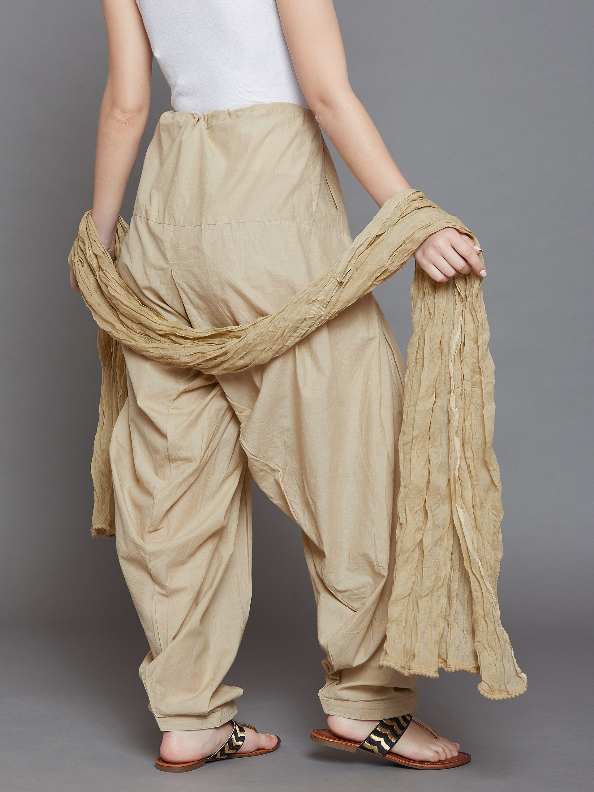 Fawn/Skin Cotton Plain Patiala with Dupatta