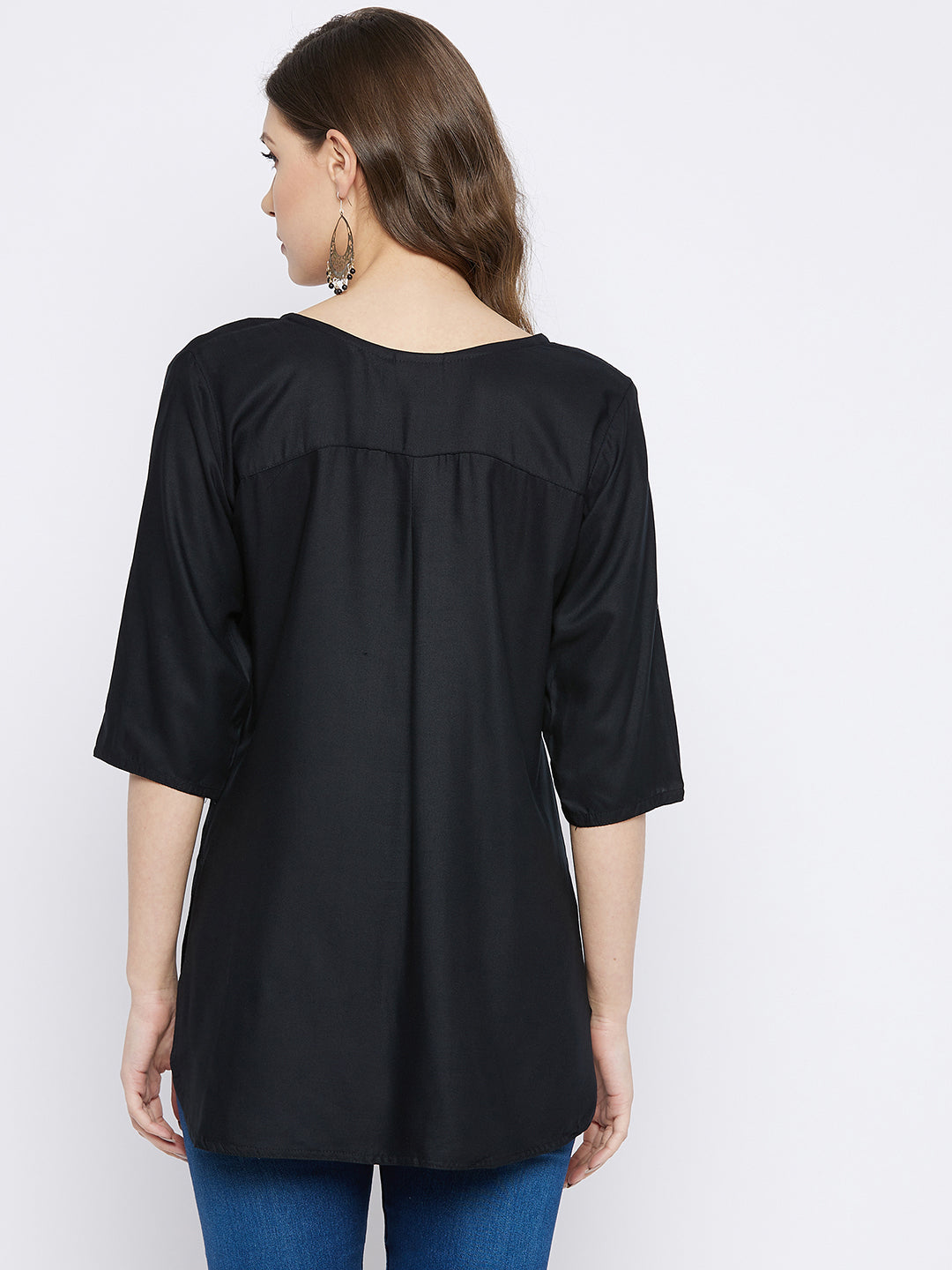 Black Solid Coloured Short Kurti - 32" Length