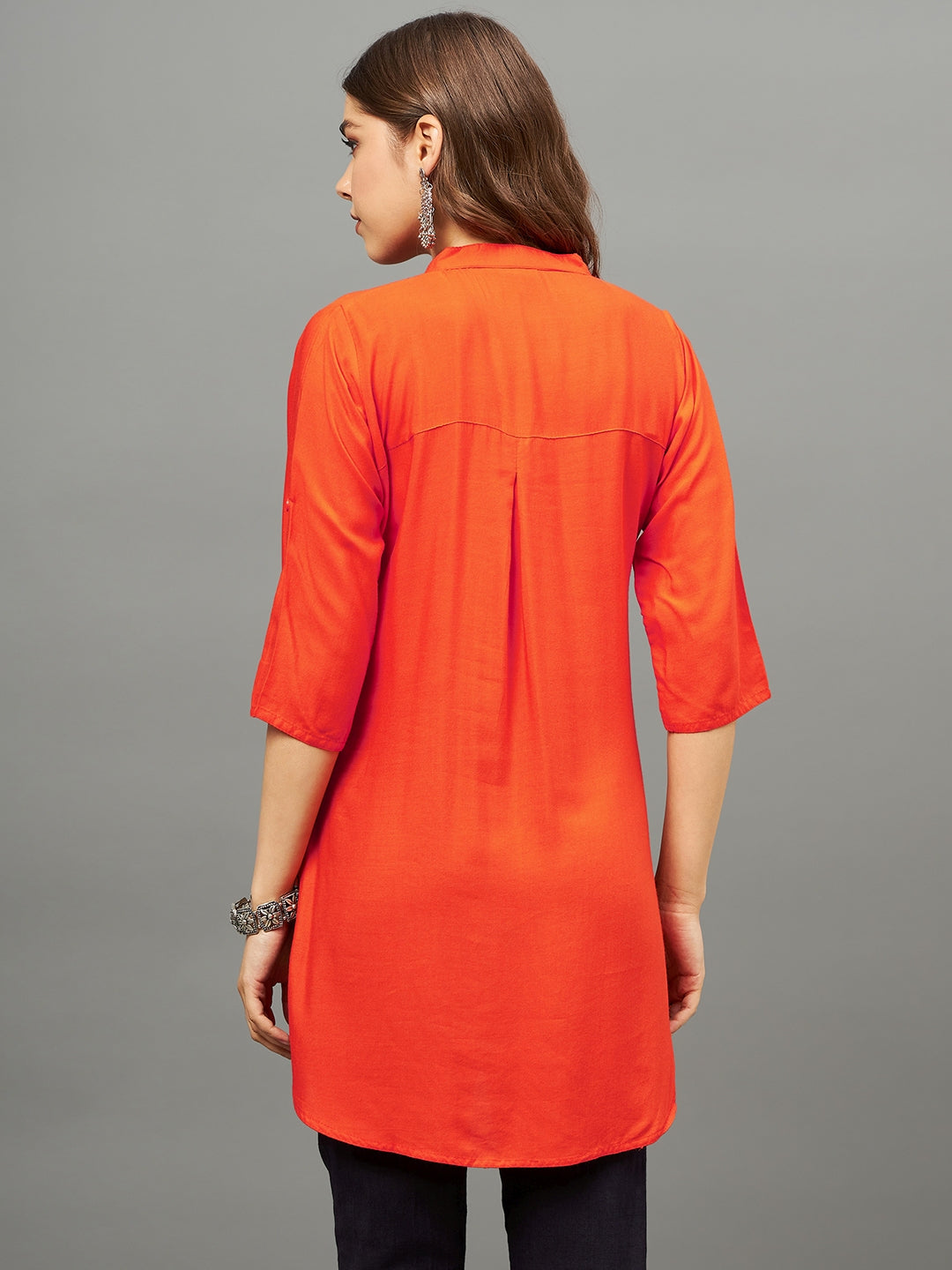 Dark Orange Solid Coloured Short Kurti - 32"Length