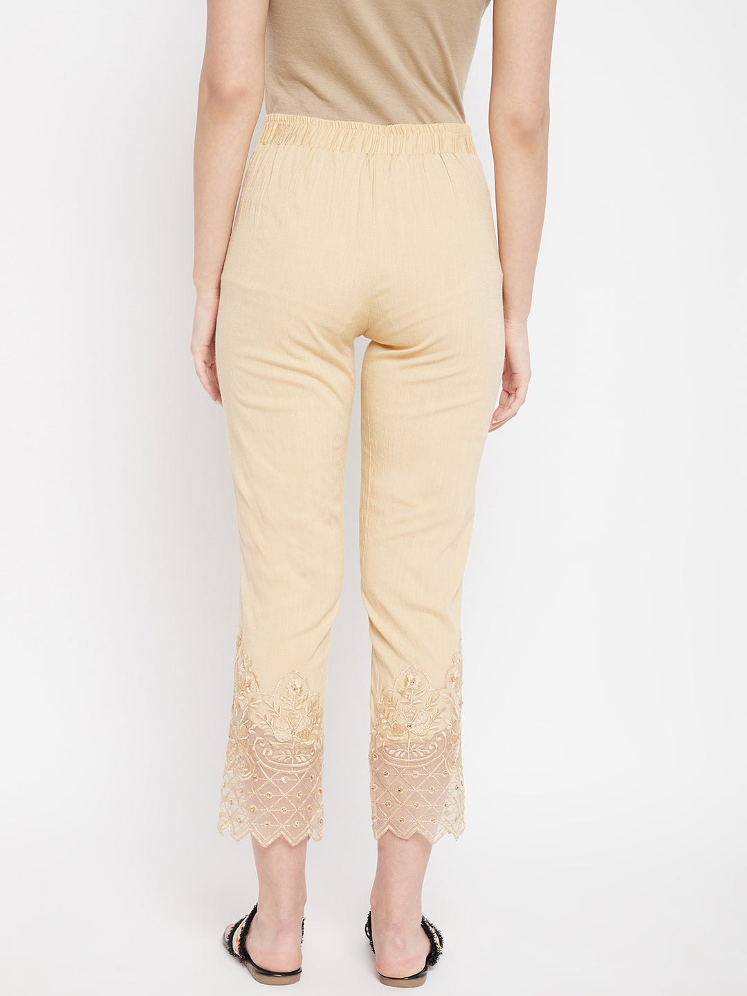 Skin Embroidery Lace Cotton Lycra Pants