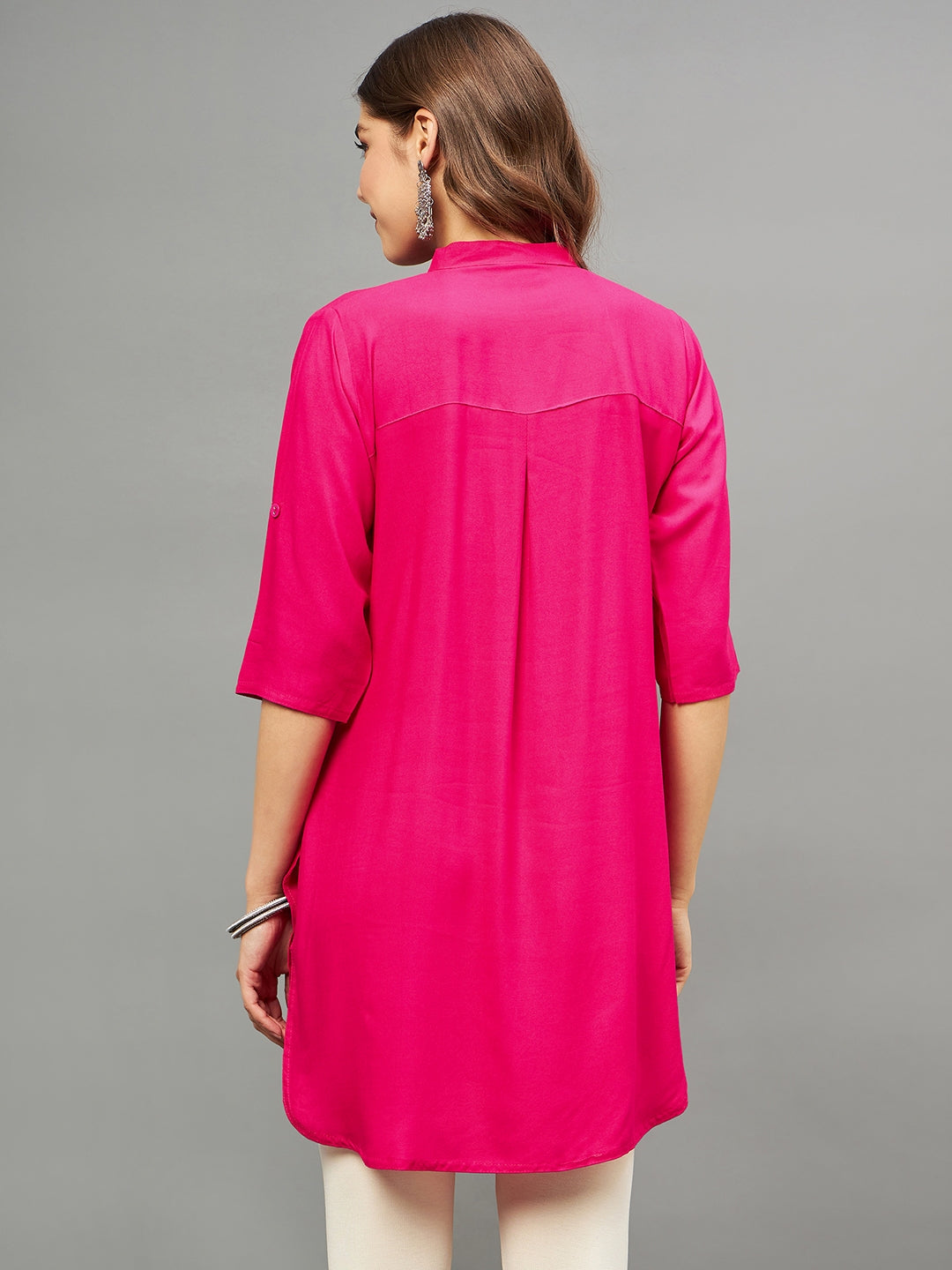 Bottle Green Solid Coloured Short Kurti - 32" Length