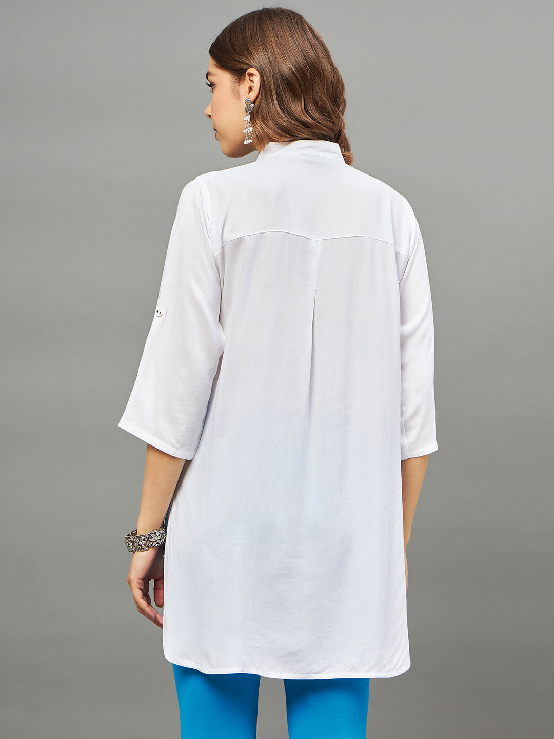 Bottle Green Solid Coloured Short Kurti - 32" Length