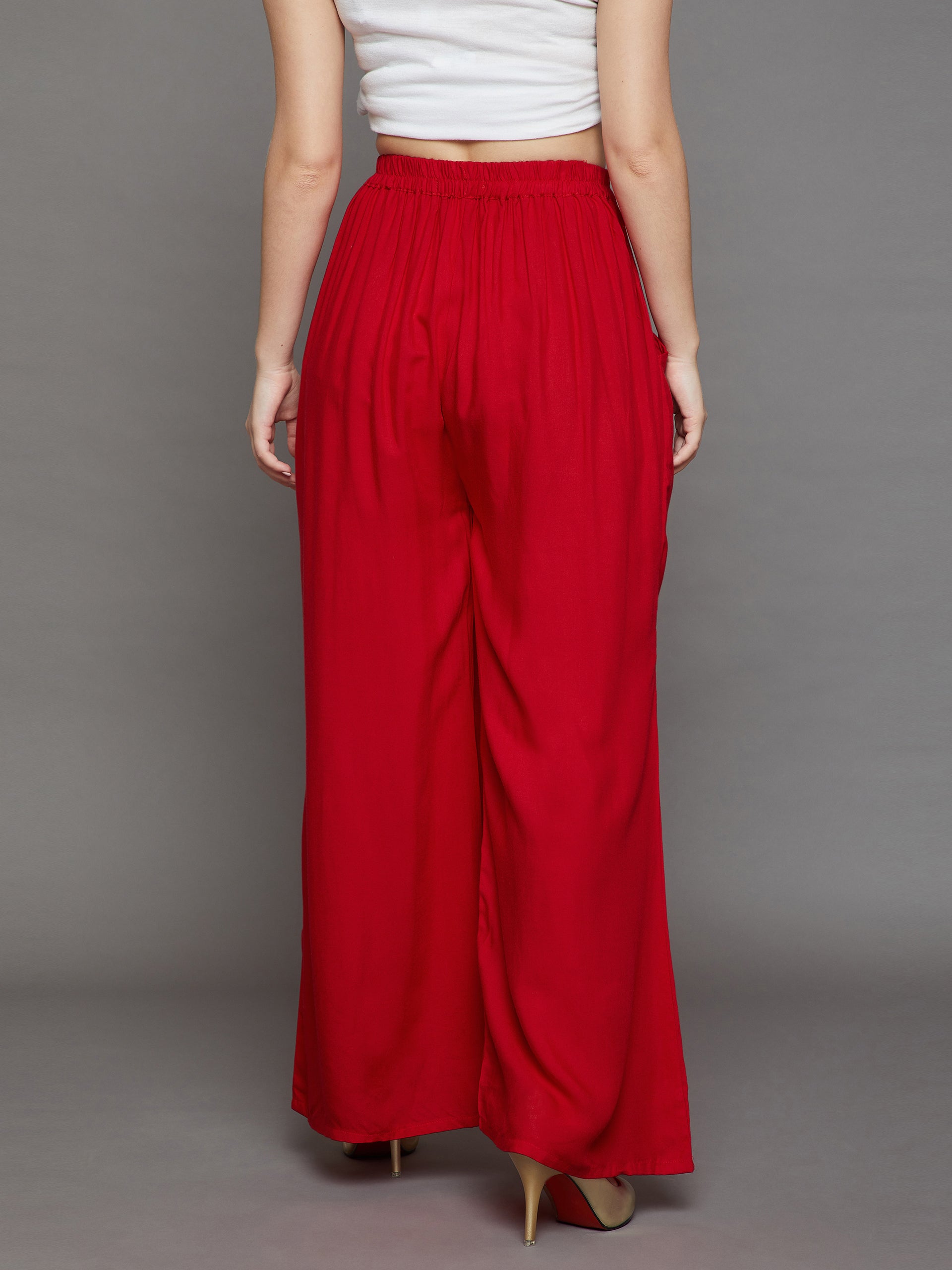 Red Plain Rayon Palazzo