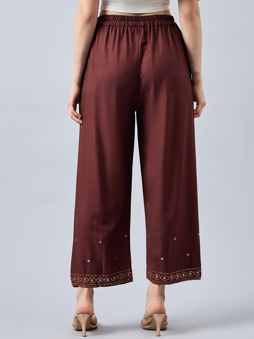 Brown Embellished Palazzo