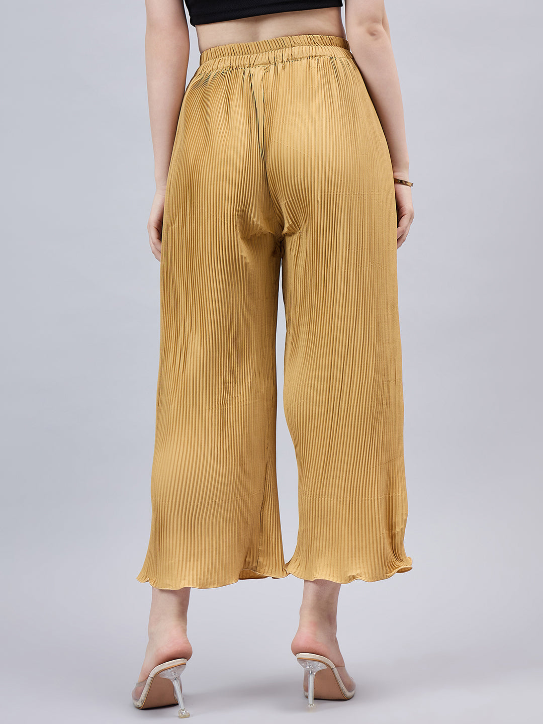 Gold Pleated Chiffon Palazzo