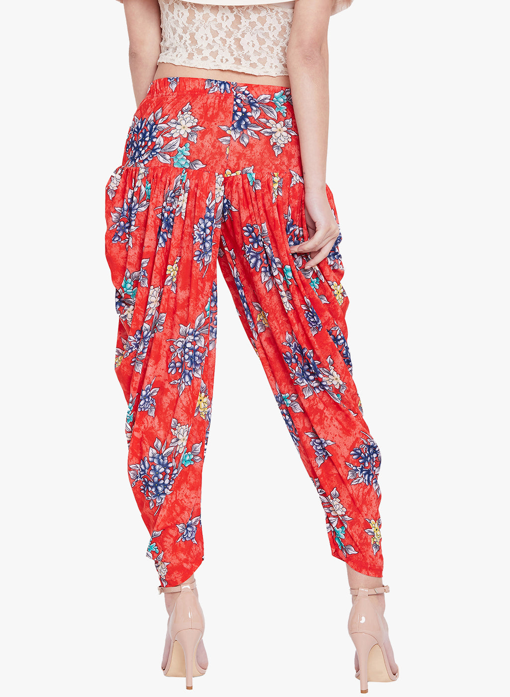 Floral Red Printed Dhoti