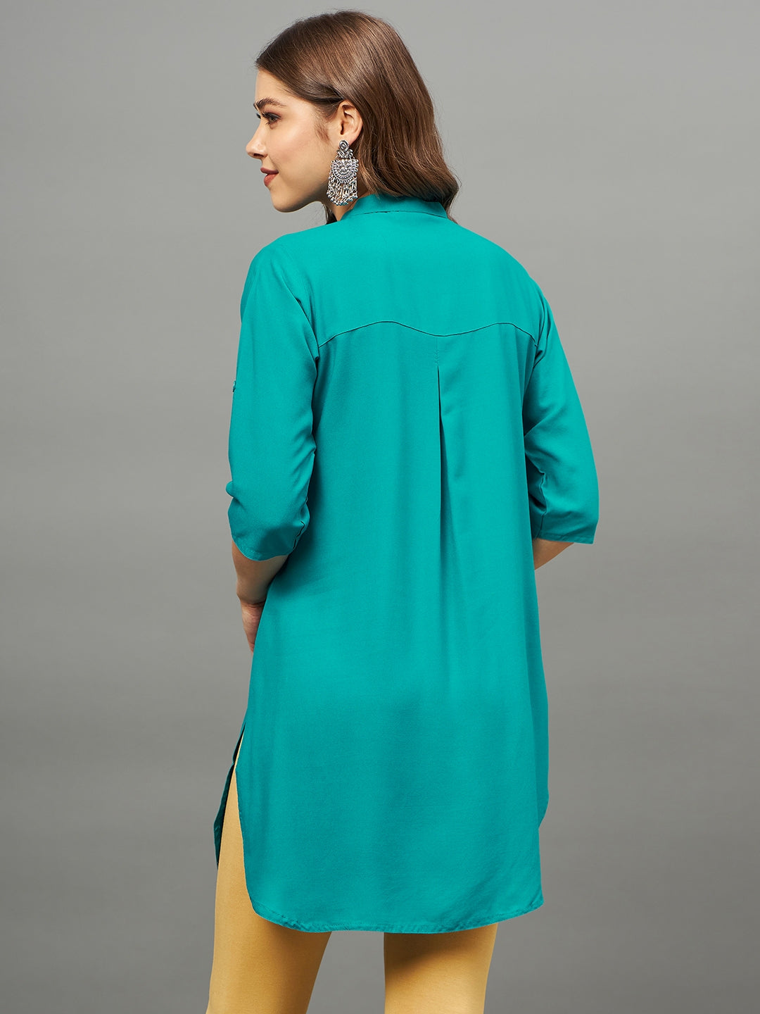 Rama Green Solid Coloured Short Kurti - 32" Length