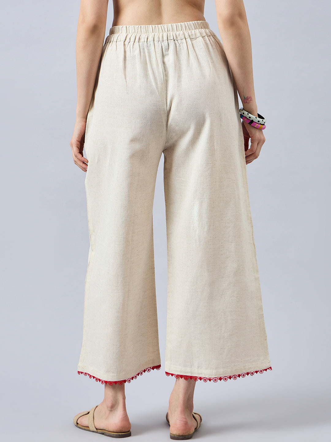 Cotton Palazzo With Red Lace Detailing