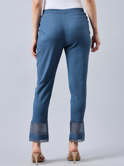 Grey Embroidery Cotton Lycra Pants