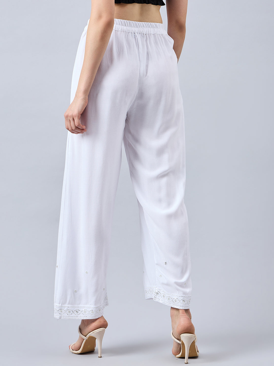 White Embellished Palazzo