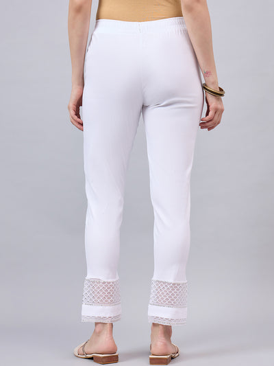 White Sequin Lace Pants 4XL White