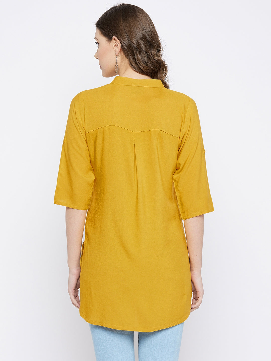 Mustard/Yellow Solid coloured short Kurti - 32" Length