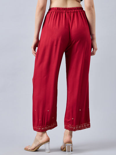 Red Embellished Palazzo