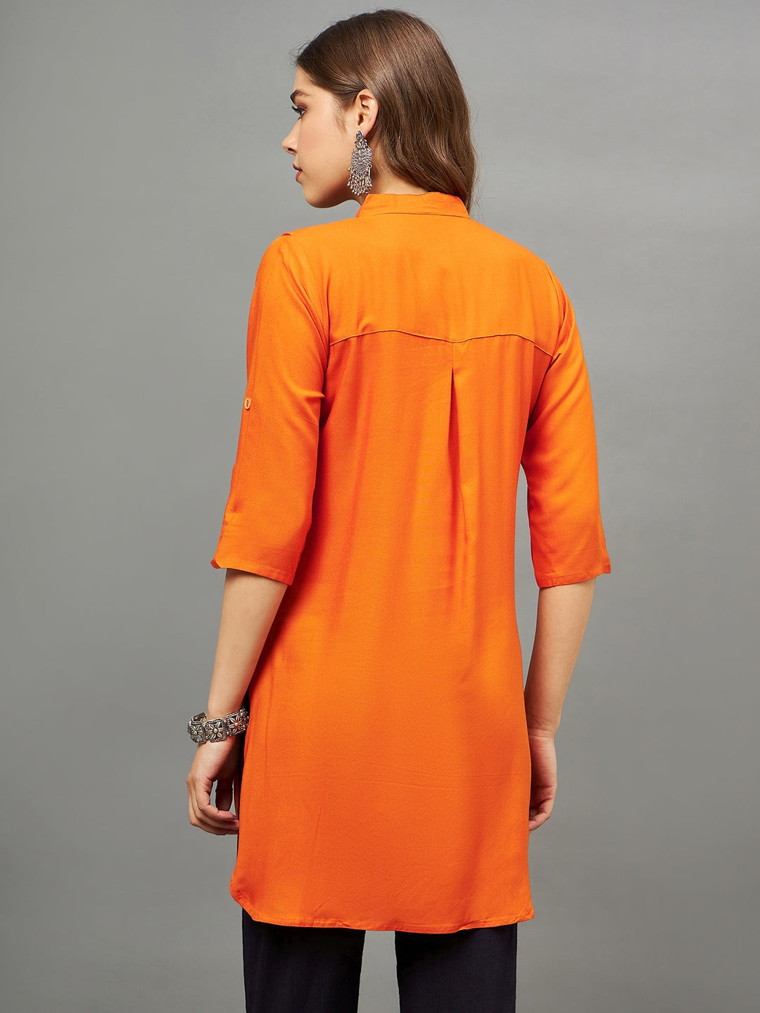 Orange Solid Coloured Short Kurti - 32"Length
