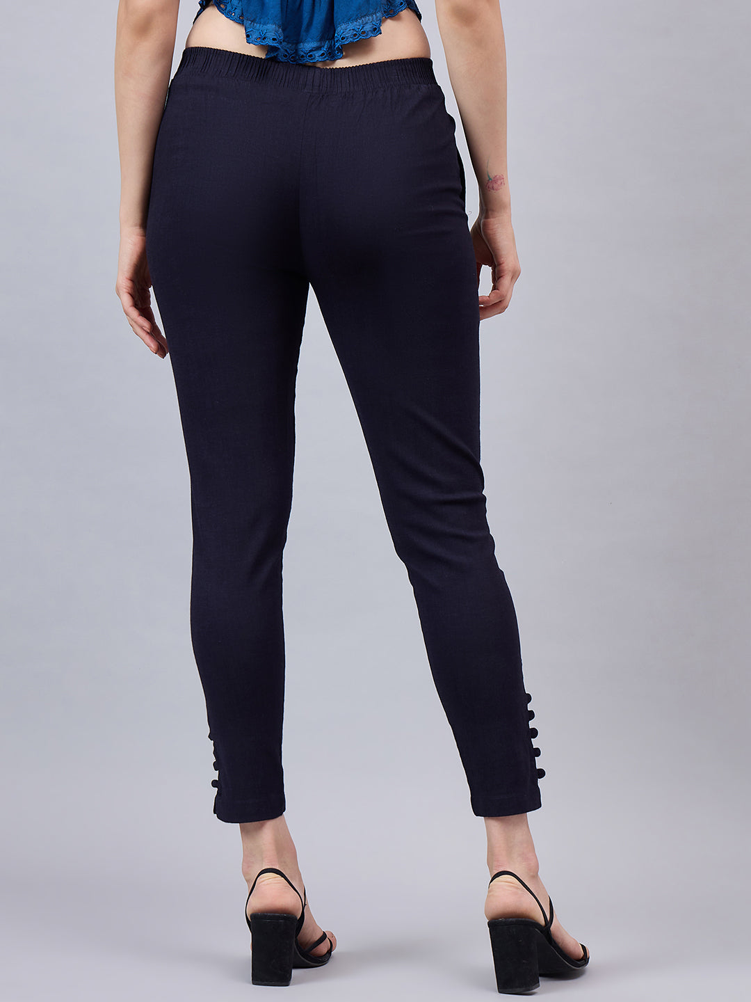 Navy Blue Regular Fit Potli Pants