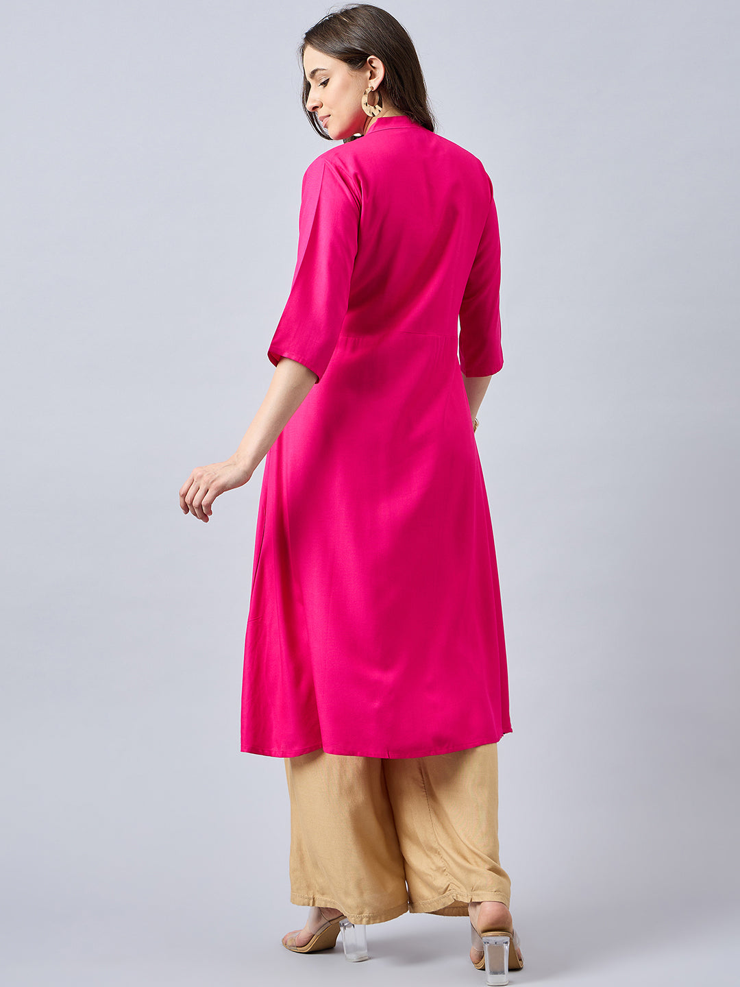 Women Mandarin Collar Anarkali Panelled Rayon Kurta