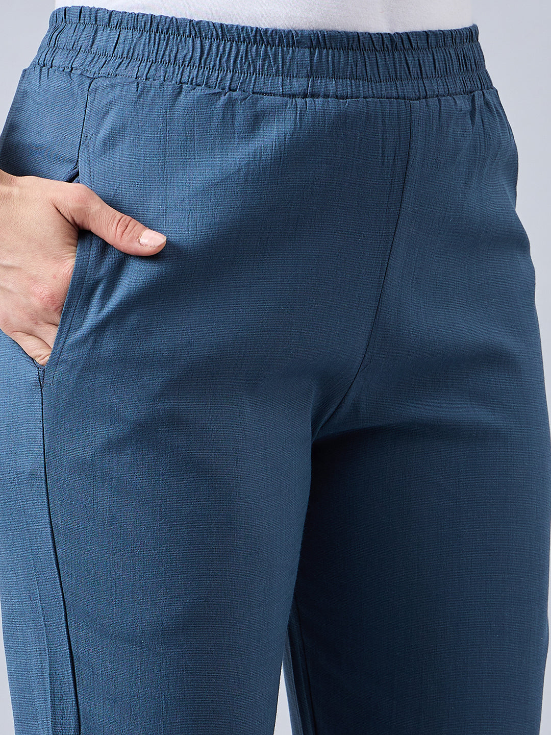 Grey Embroidery Cotton Lycra Pants