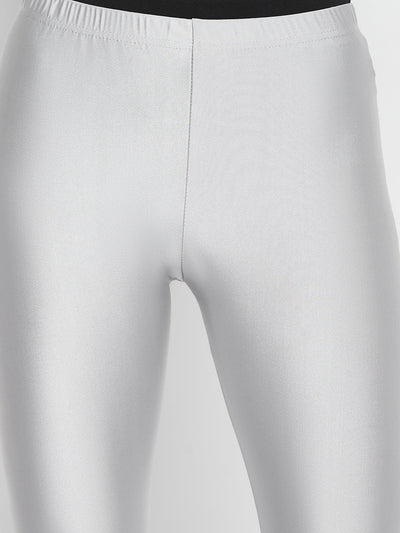 Light Grey Metallic Leggings - Chudi Length