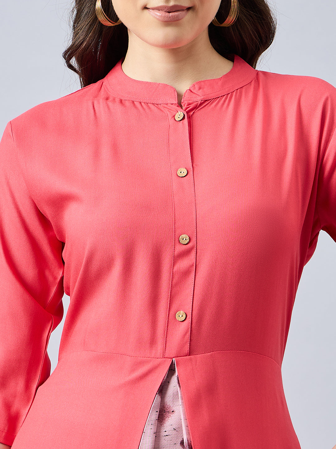 Women Mandarin Collar Anarkali Panelled Rayon Kurta