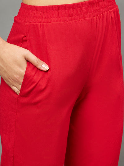 Red Colour Straight Pant