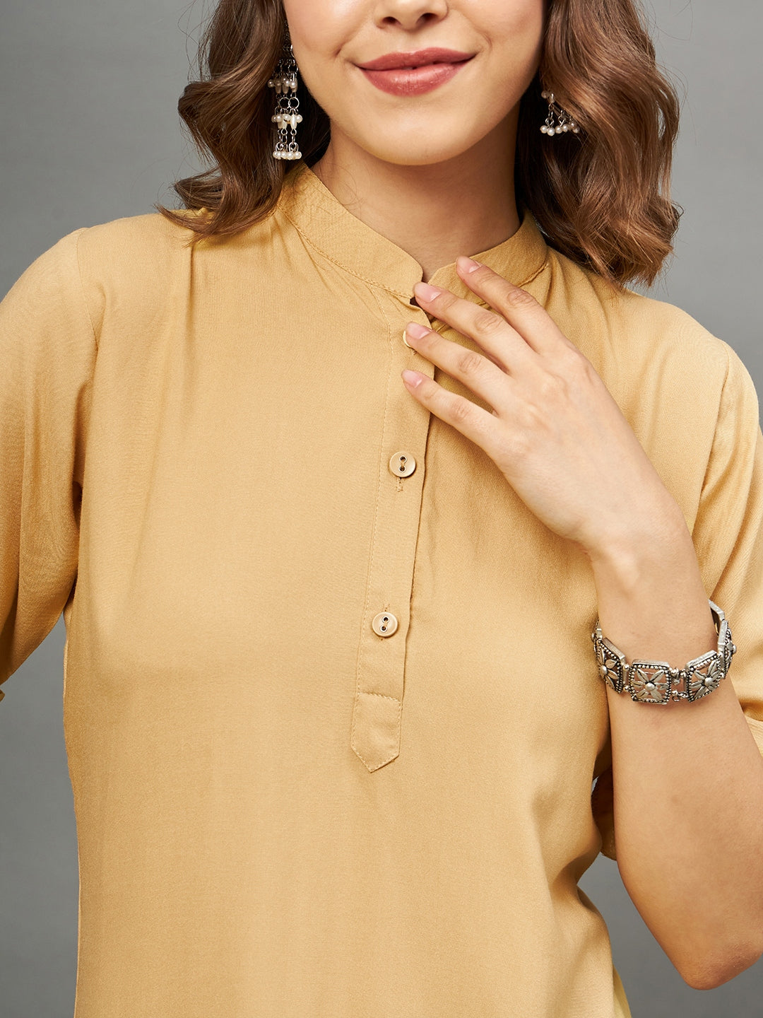 Bottle Green Solid Coloured Short Kurti - 32" Length