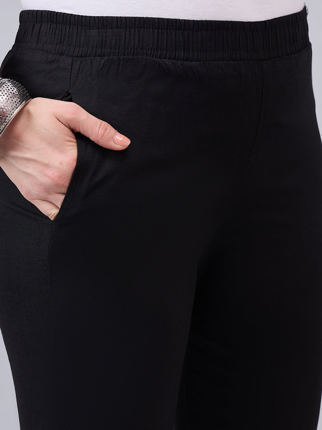 Black Regular Fit Potli Pants